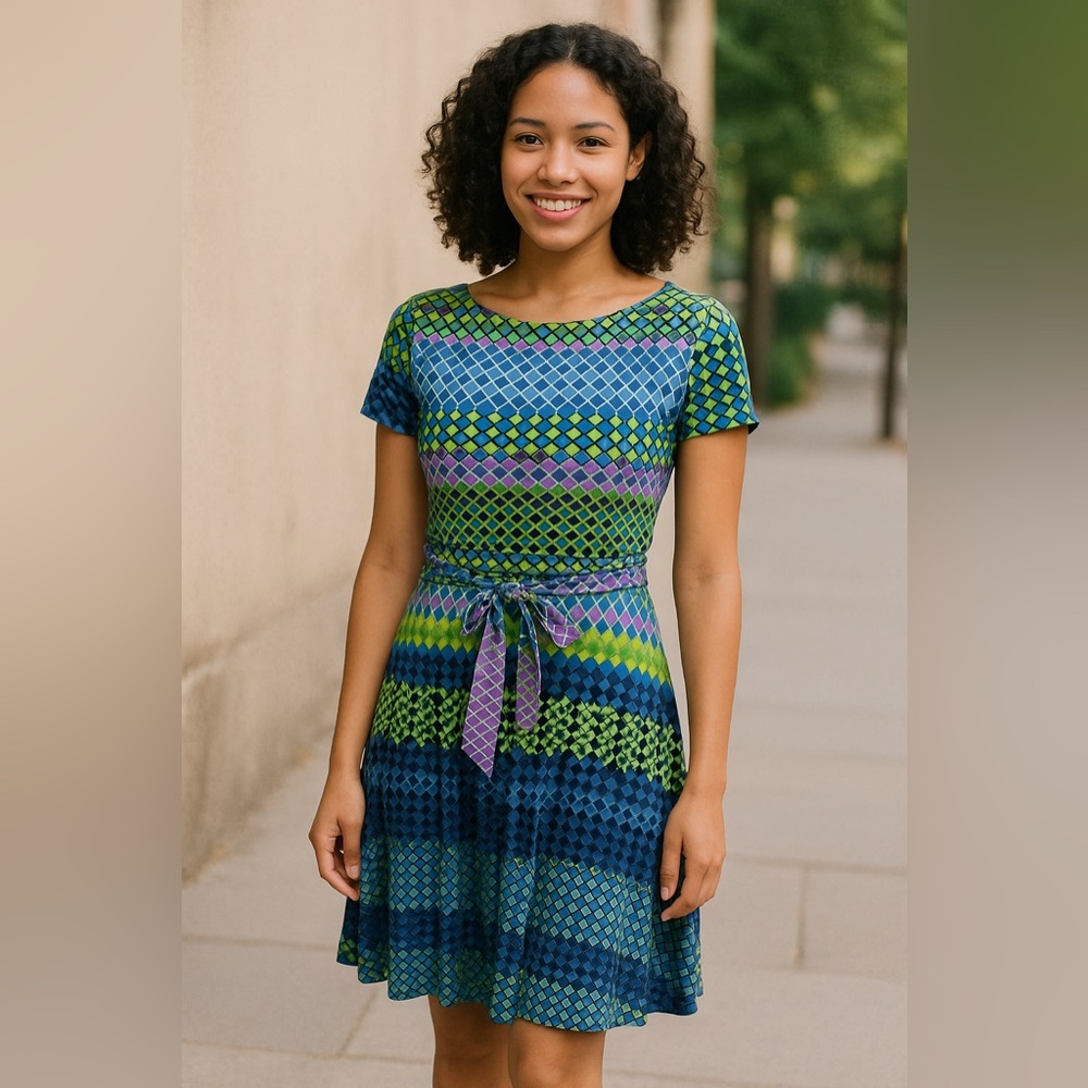 Leota Blue Tie Front Fit and Flare Midi Dress